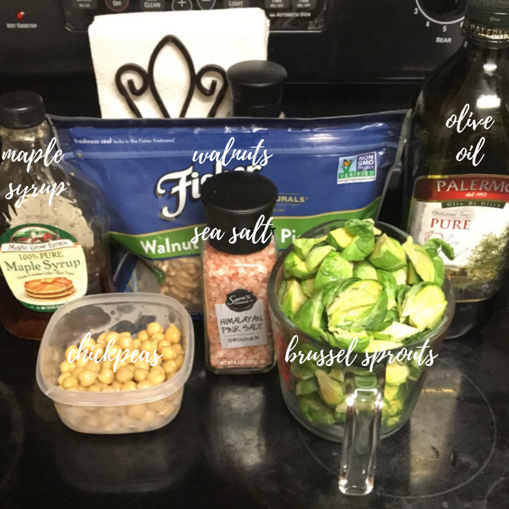 Maple Brussel Sprouts With Chickpeas and Walnuts. Ingredients.