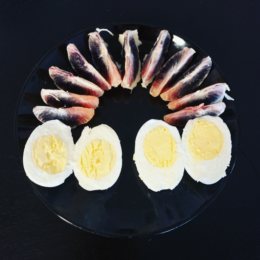 How to Approach Putting Healthy Snacks Together. Blood orange and hard-boiled eggs rainbow.