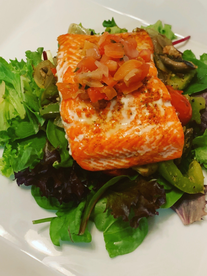 Warm Salmon Salad With Pico de Gallo Dressing Recipe.