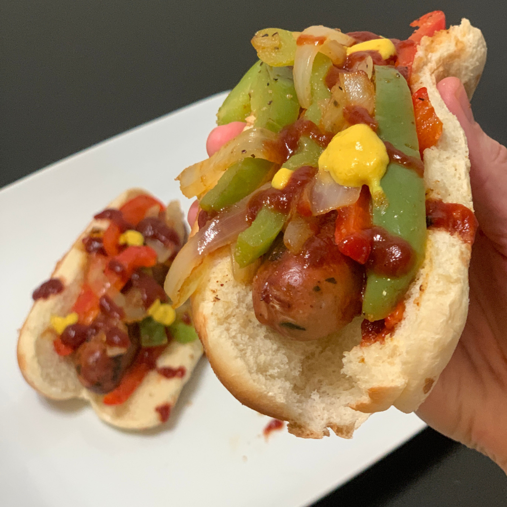 4 Healthy Fourth of July Recipes. Chicken Sausage and Pepper Dogs.