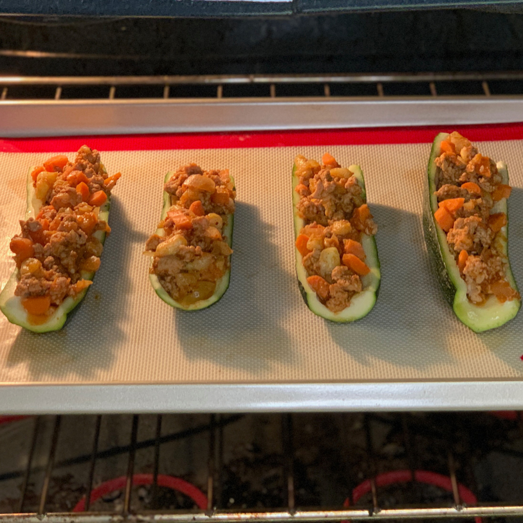Southwest Zucchini Boats - in the oven.