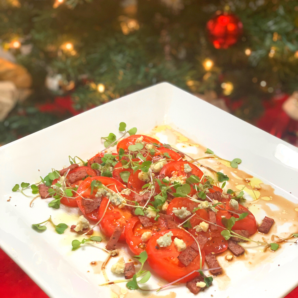 Balsamic Tomato and Blue Cheese Salad - Holiday Themed Healthy Snack