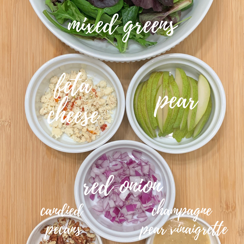 Pear Feta and Pecan Salad Ingredients